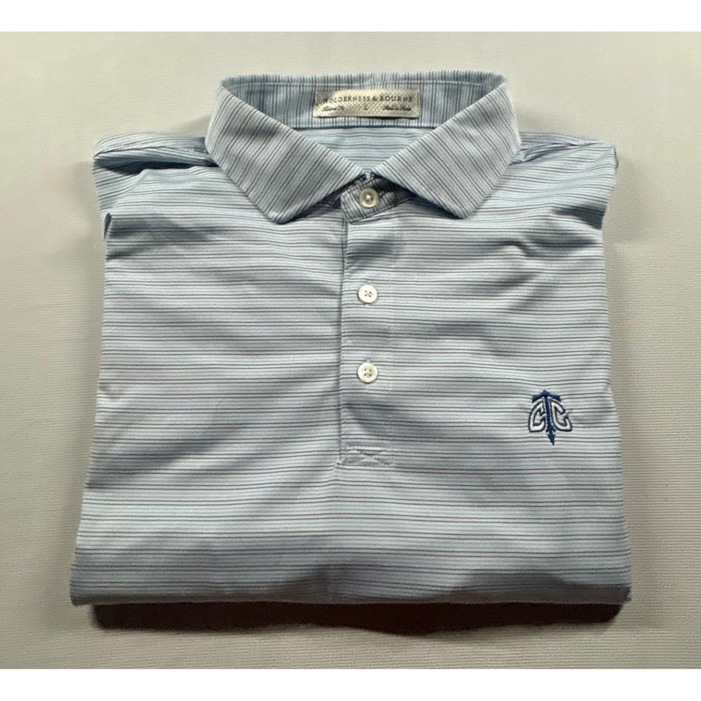 Holderness & Bourne Mens Tailored Fit Striped Golf Polo Shirt Light Blue Large